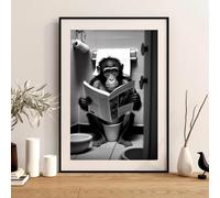 Animali Scimmia Seduta Sul Water Che Legge Un Giornale Stampa Poster Divertente Decorazione Della Parete Del Bagno Immagine Wc Wall Paining 40X50Cm Senza Telaio