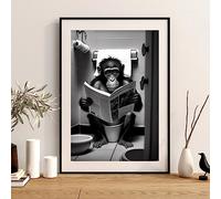 Animali Seduti Sul Water Lettura Di Un Giornale Stampe Poster Divertente Bagno Decorazione Da Parete Immagine Scimmia Wc Pittura Murale 60X90Cm Senza Telaio