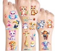 Animali Tatuaggio Bambino, 12 Foglie Tatuaggio Ephemere Paillette, Tatuaggi Decorazione Compleanno Bambini, Regalo Compleanno per Ragazzi Ragazze, Impermeabile Tatuaggi Glitter Bambini