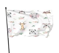 Animali tropicali Bandiera da giardino 3x5 FT Simpatico panda cervo Elefante Koala Fiori Foglie verdi Poliestere Cortile Bandiere Casa Patio Prato Banner di auguri per esterni