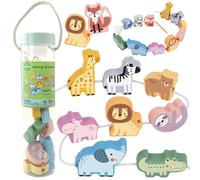 Animali ZOO in legno da infilare WOOPIE GREEN, montessori, 13 pezzi