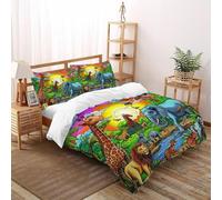Animaliiee World Set Di Biancheria Da Letto Artee Copripiumino 2 Pezzi Comfort in Microfibra Per Bambini, Con Cerniera E Federa Super King（260x220cm）