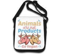 Animals Are Not Products Go Vegan Cute Cow Art Borsa a tracolla bianca