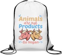 Animals are Not Products Go Vegan Cute Cow Art Gym Sack Casual Drawstring Bag Bianco