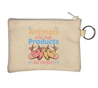 Animals are Not Products Go Vegan - Portamonete a forma di mucca, colore: beige