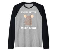 Animals Cute Mouse Rodent Rat Life is Better with a Rat Maglia con Maniche Raglan