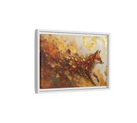 Animals Fox Gold And Orange Framed Canvas Print - abstract Decor for Living Room, Above Console Table 18×12 inch (45×30 cm) - Horizontal/White / 1.25 inch (3 cm)