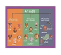 Animals Mind Mapping Educational Poster For Toddlers Kids English Teaching Aid And Classroom Wall Decor(Framed,16x24inch(40x60cm))