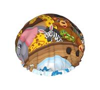 Animals On Noah'S Ark1 Modello Cuffia da a e Cuffia da Bagno per Donna,Cuffia da a Reversibile Oversize Impermeabile Grande Progettata per Tutte Le Lunghezze di Capelli,Cuffia Elastica Riu
