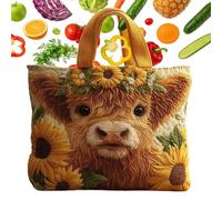 Animals Pattern Bag, Lightweight Vintage Tote for Women with Zipper Closure, Oxford Canvas Pouch for Home Desktop School Office Dating, Cute Dog Cat Cow Design for Outdoor Travel Work Walking Shoppin