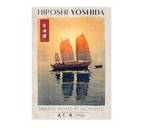 Animato Stampa su legno giapponese con barche a vela al mattino, poster moderno in Giappone, decorazione da parete Ukiyo-E, decorazione per la casa, opaca d'archivio, formato A3 (solo stampa), 42 x