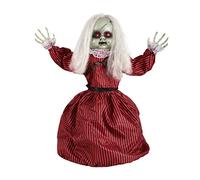 Animatronic - Bambola grande in vestito rosso e nero decorazione di Halloween, occhi rossi e effetti sonori - ruote motorizzate - puntelli di Halloween