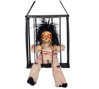 Animatronics di Halloween - Occhi luminosi sospesi suonano il prigioniero della gabbia del teschio, scheletro animato attivato dal sensore di movimento per il cortile delle feste in casa stregata
