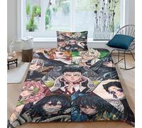 Anime 3D Demon Slayer 2 Pezzi Set Copripiumino Copripiumino 3D Stampa Digitale E Federe Con Cerniera Set Di Biancheria Da Letto Microfibra Morbido Per Bambini Single(135x200cm)
