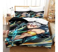 Anime 3D Demon Slayer 3 Pezzi Copripiumino 3D Stampa Digitale Set Copripiumino Con Cerniera Set Di Biancheria Da Letto E Federe Microfibra Morbido Per Bambini Single(140x200cm)