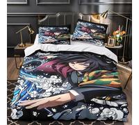 Anime 3D Demon Slayer 3 Pezzi Copripiumino 3D Stampa Digitale Set Copripiumino Microfibra Morbido Con Cerniera Set Di Biancheria Da Letto E Federe Per Bambini King(220x240cm)
