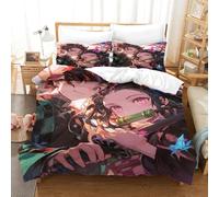 Anime 3D Demon Slayer 3 Pezzi Set Copripiumino Copripiumino 3D Stampa Digitale Con Cerniera Microfibra Morbido Set Di Biancheria Da Letto E Federe Per Bambini Double(200x200cm)