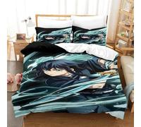 Anime 3D Demon Slayer 3D Stampa Digitale 3 Pezzi Set Copripiumino Copripiumino Set Di Biancheria Da Letto Microfibra Morbido Con Cerniera E Federe Per Bambini Single(140x200cm)