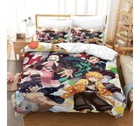 Anime 3D Demon Slayer Copripiumino Set Copripiumino 3D Stampa Digitale 3 Pezzi Set Di Biancheria Da Letto E Federe Con Cerniera Microfibra Morbido Per Bambini Single(140x200cm)