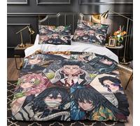 Anime 3D Demon Slayer Set Copripiumino 3 Pezzi Copripiumino 3D Stampa Digitale E Federe Set Di Biancheria Da Letto Microfibra Morbido Con Cerniera Per Bambini King(220x240cm)