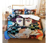 Anime 3D Demon Slayer Set Copripiumino 3D Stampa Digitale 3 Pezzi Copripiumino Set Di Biancheria Da Letto E Federe Microfibra Morbido Con Cerniera Per Bambini Single(140x200cm)