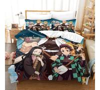 Anime 3D Demon Slayer Set Copripiumino Copripiumino 3 Pezzi 3D Stampa Digitale Set Di Biancheria Da Letto Microfibra Morbido Con Cerniera E Federe Per Bambini Single(140x200cm)