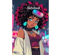 Anime Afro Cyberpunk Girl With Turquoise Earrings - Girly Notebook For Women: Anime Theme Notebook: Matte Paperback 120 Pages Size 6 inches x 9 inches