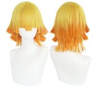 Anime Agatsuma Zenitsu Cosplay Parrucca, Corto lungo Dritto Ombre Giallo Pizzo Anteriore, Costume Festa di Halloween