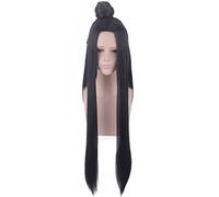 Anime Ancient Costume Long Straight Black Cosplay Wig With Bun Heat Resistant Synthetic Hair Play Wigs + Wig Cap