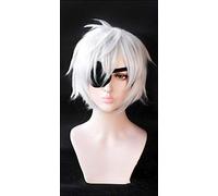 Anime Arifureta Shokugyou de Sekai Saikyou Hajime Nagumo Short Silver Heat Resistant Synthetic Cosplay Wig + Wig Cap + Eyepatch Wig and EyePatch
