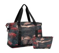 Anime Beauty Dark Gothic Rose Rosse Grande Capacità Borsone Da Viaggio Weekend Borsa con Toiletry Bag per Viaggio