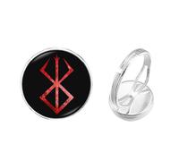 Anime Berserk Anello per gli uomini Spada Logo Guerriero della mitologia vichinga norvegese anelli cupola di vetro per le donne moda, 25mm, Pelle