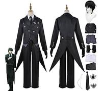 Anime Black Butler Sebastian Michaelis Cosplay Costume Vestito Gioco di Ruolo Uniforme Set Completo Halloween Festa Carnevale Dress Up Suit con Parrucca per Uomini (L)