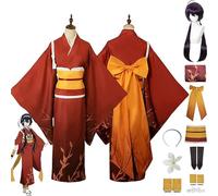 Anime Bungou Stray Dogs 4a Stagione Kyoka Izumi Costume Cosplay con Parrucca Copricapo per Donne Ragazze, Kimono Set Completo Uniforme di Halloween Abito da Vestire,Rosso,M
