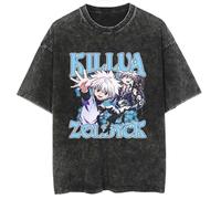 Anime Carattere Killua zaoldyeck/Hisoka tshirt Anime Wash Style GON Freecss Manica Corta Girocollo Stampa Casual Unisex Top, Mod. 1, XXL