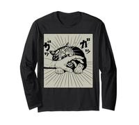 Anime Cat Bite Japanese Art Retro Kawaii Kitten Lover Funny Maglia a Manica
