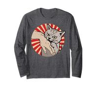 Anime Cat Bite Japanese Art Retro Kawaii Kitten Lover Funny Maglia a Manica