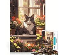 Anime Cat Florist Puzzle da 1000 pezzi per adulti,sfida mentale,taglio preciso,allineamento perfetto,divertimento serale in famiglia (38x52cm)