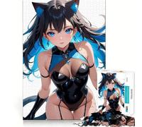 Anime Cat Girl in Black Late Bodysuit Puzzle da 1000 pezzi per adolescenti Gioco di concentrazione mentale Taglio di precisione Bordi lisci Gioco perfetto come regalo di Natale (38x26cm)