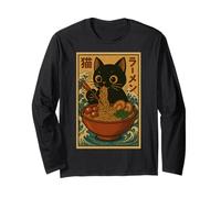 Anime Cat Ramen Japanese Funny Cute Kawaii Cat Anime Maglia a Manica