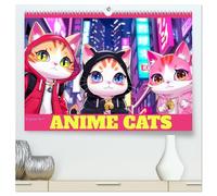 Anime Cats (hochwertiger Premium Wandkalender 2026 DIN A2 quer), Kunstdruck in Hochglanz: Coole Katzen im beliebten Zeichenstil - KI generiert