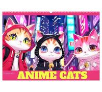 Anime Cats (Wandkalender 2026 DIN A2 quer), CALVENDO Monatskalender: Coole Katzen im beliebten Zeichenstil - KI generiert