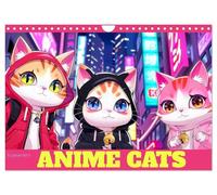 Anime Cats (Wandkalender 2026 DIN A4 quer), CALVENDO Monatskalender: Coole Katzen im beliebten Zeichenstil - KI generiert