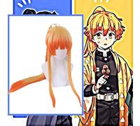Anime Comic Demon Slayer Kimetsu no Yaiba Parrucche Cosplay Agatsuma Zenits Parrucca Cosplay Parrucca sintetica Arancione Capelli a gradiente lungo