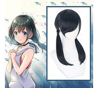 Anime Comic Weathering with you Parrucche Cosplay Amano Hina Parrucca Cosplay Resistente al calore Parrucca sintetica Mazzi Blu Coda di cavallo Capelli lunghi