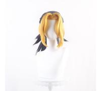Anime Cosplay Makio Cosplay Parrucca Nera con Frangia Gialla Corta Coda di Cavallo Riccia Partito Capelli Halloween Accessorio