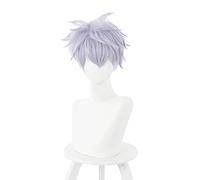 Anime cosplay parrucca anime Jujutsu Kaisen Gojo Satoru Cosplay Parrucca viola chiaro capelli sintetici resistenti al calore con parrucca cappuccio Cool Party Parrucca