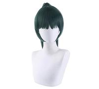 Anime cosplay Parrucca anime Jujutsu Kaisen Maki Zenin, 50 cm, verde scuro, per cosplay e capelli sintetici resistenti al calore, per feste di Halloween