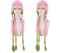 Anime Cosplay Wig Demon Slayer: Kimetsu no Yaiba Halloween Costume Kanroji Mitsuri Long Pink Green Braids Synthetic Hair Wigs PL-594
