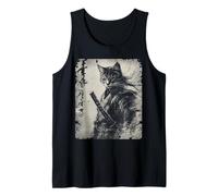Anime d'Arte Giapponese Vintage Samurai Cat Graphic Warrior Canotta